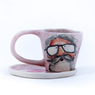 bearded old man portrait on cute ceramic espresso cup with saucer set