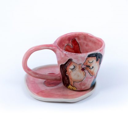 cute espresso cup with handpainted kissing couple
