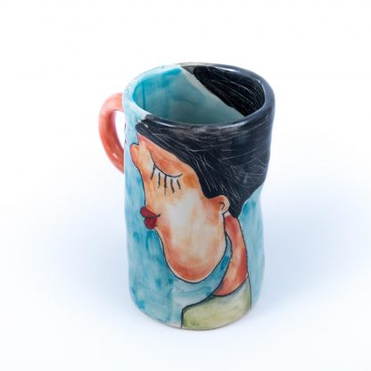 cute unique cup with hand painted woman portrait
