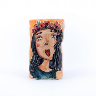 flower lady on ceramic wine glass