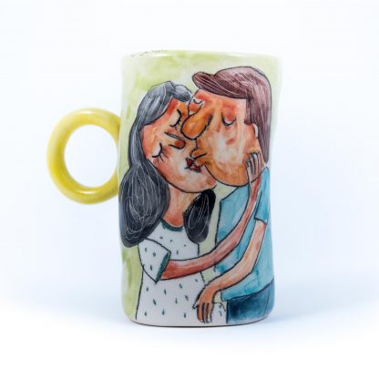 kissing couple painted on coffee cup unique ceramic art